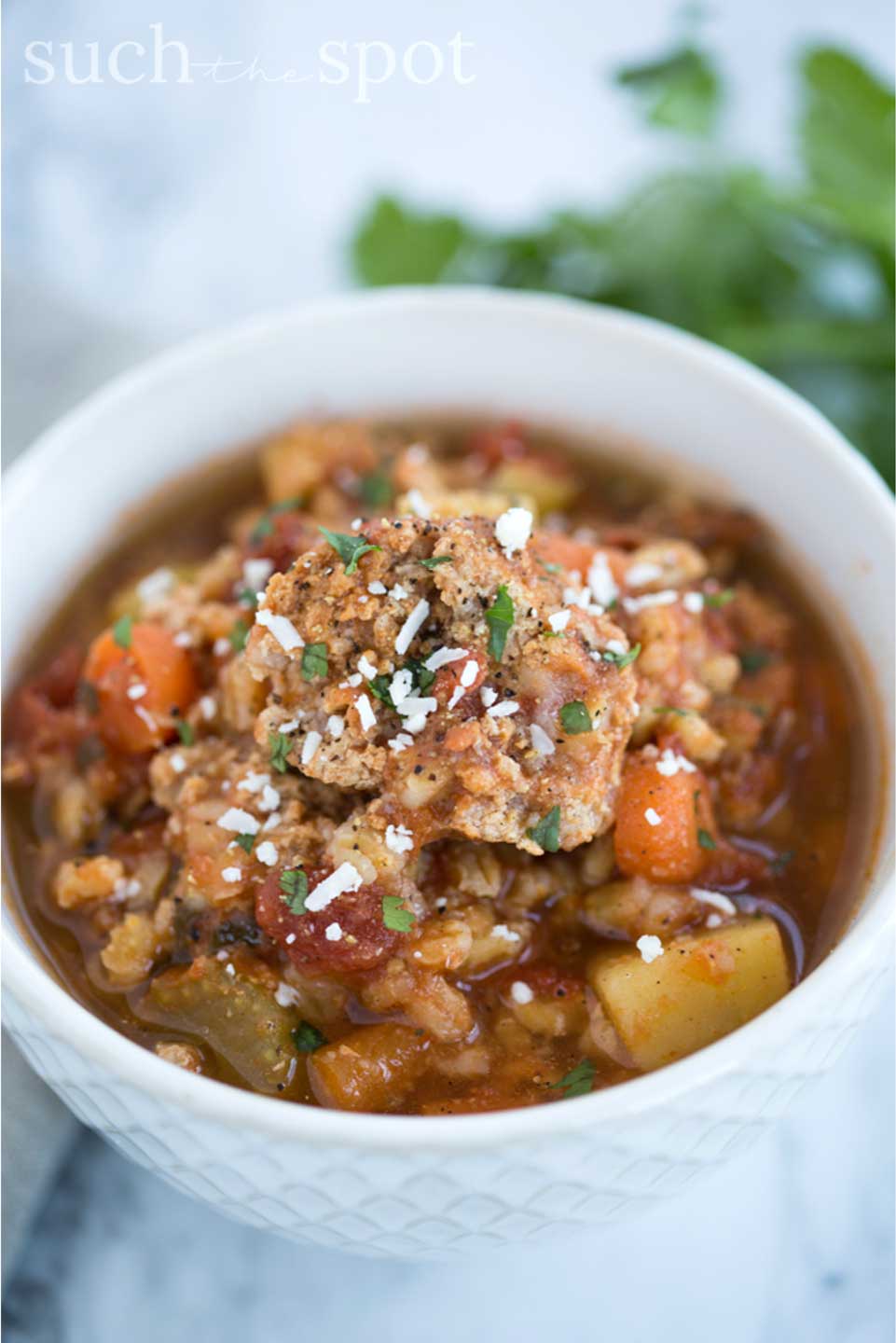 Instant Pot Mexican Meatball and Barley Soup from Darcie at Such the Spot is just one of the comforting soup recipes we’ve got lined up for you – be sure to check out all the terrific pressure cooker soup recipes!