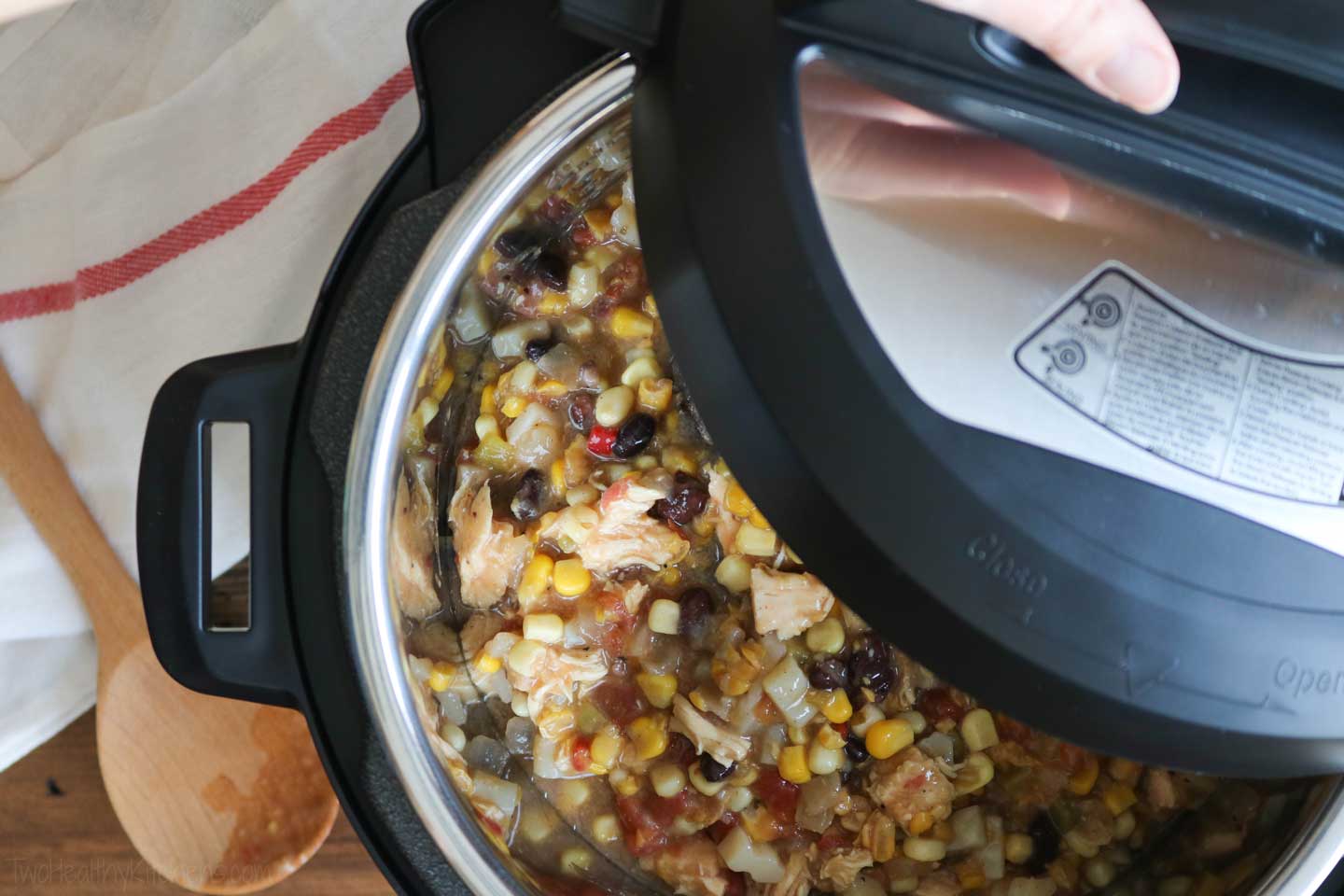Instant Pot full of chicken corn chowder