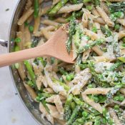 One-Pot Whole-Wheat Pasta with Asparagus, Peas and Parmesan