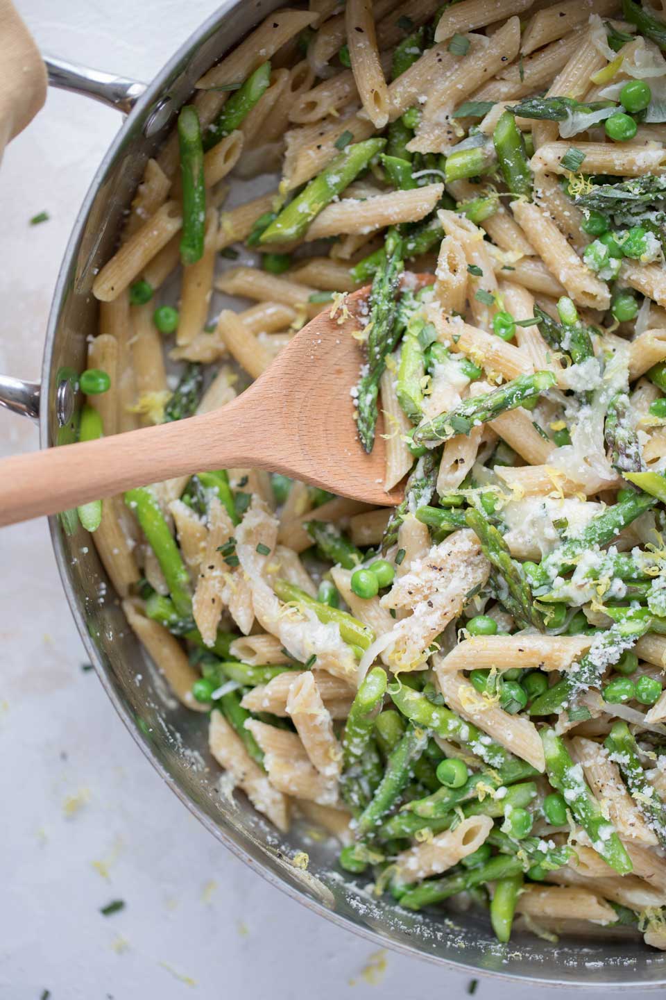 This scrumptious One-Pot Pasta features asparagus, peas, parmesan cheese, fresh tarragon and a double-hit of bright, lemony flavors! So fresh, yet such true comfort food!