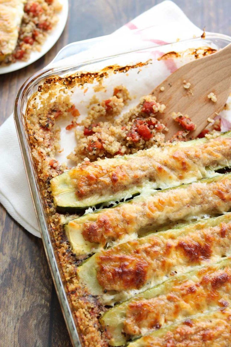 Stuffed Zucchini Boats Casserole with Italian Sausage and Quinoa