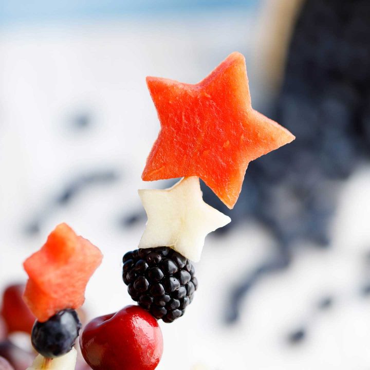 Red, White and Blue Fruit Kabobs (2 Ways – Appetizer or Dessert!)