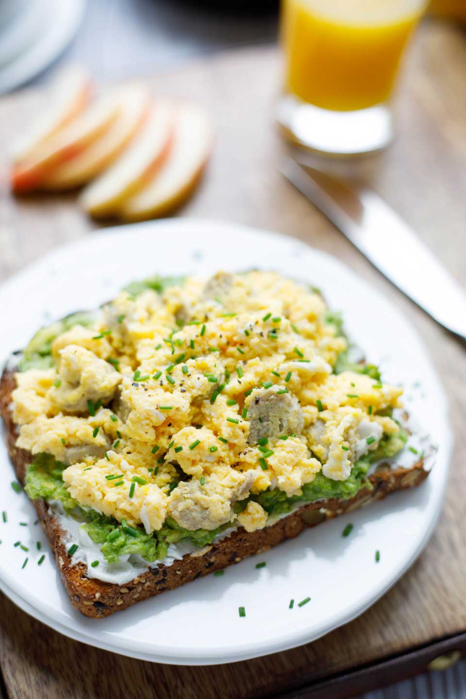 breakfast avocado toast with egg and sausage - two healthy kitchens