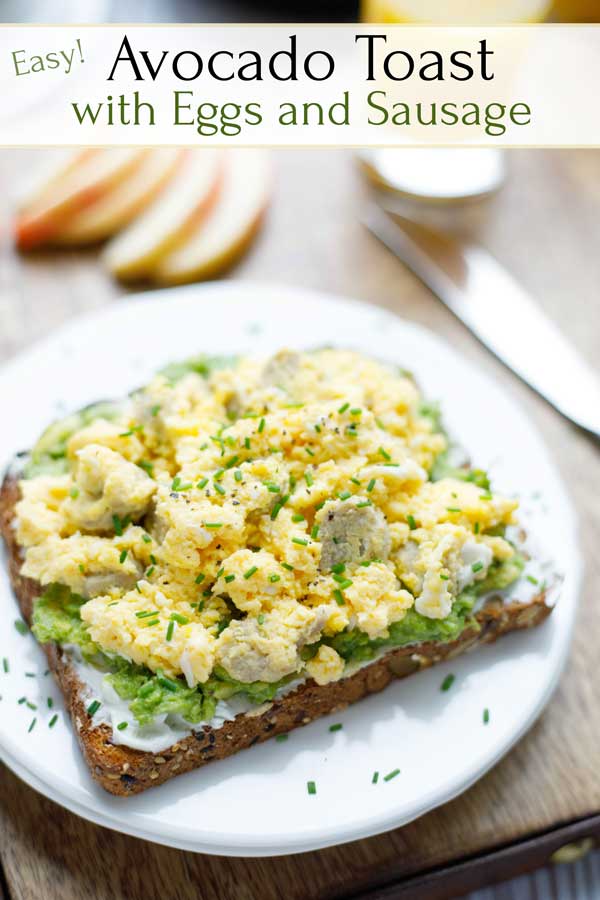 Ready in under 10, but you’ll be fueled up for HOURS! This quick Breakfast Avocado Toast with Egg and Sausage features hearty, whole-grain toast that’s topped with tangy cream cheese and rich, creamy avocado ... and then with a fluffy, super-flavorful sausage and egg scramble. Make this super-easy breakfast recipe to power you through a busy day, or surprise your family by serving it as a {trendy} weekend brunch! | #avocado #avocadotoast #eggs #breakfast #brunch | www.twohealthykitchens.com