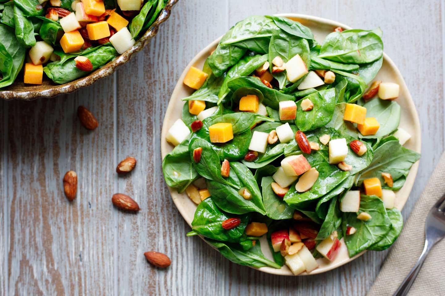 Spinach Salad with Apple, Cheddar and Smoked Almonds Recipe
