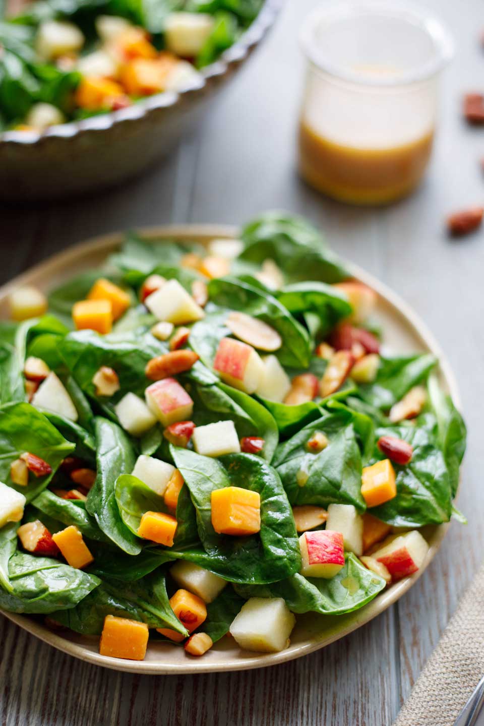 Spinach Salad with Apple, Cheddar and Smoked Almonds Recipe