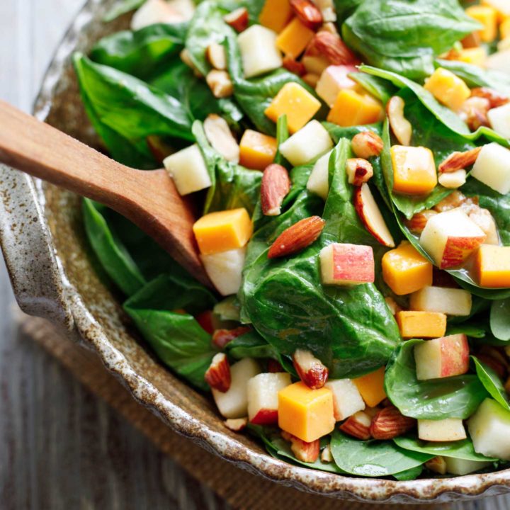 Spinach Salad with Apple, Cheddar and Smoked Almonds