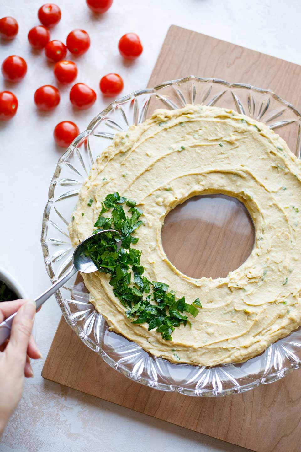 Easy Christmas Appetizer "Hummus Wreath" - Two Healthy Kitchens