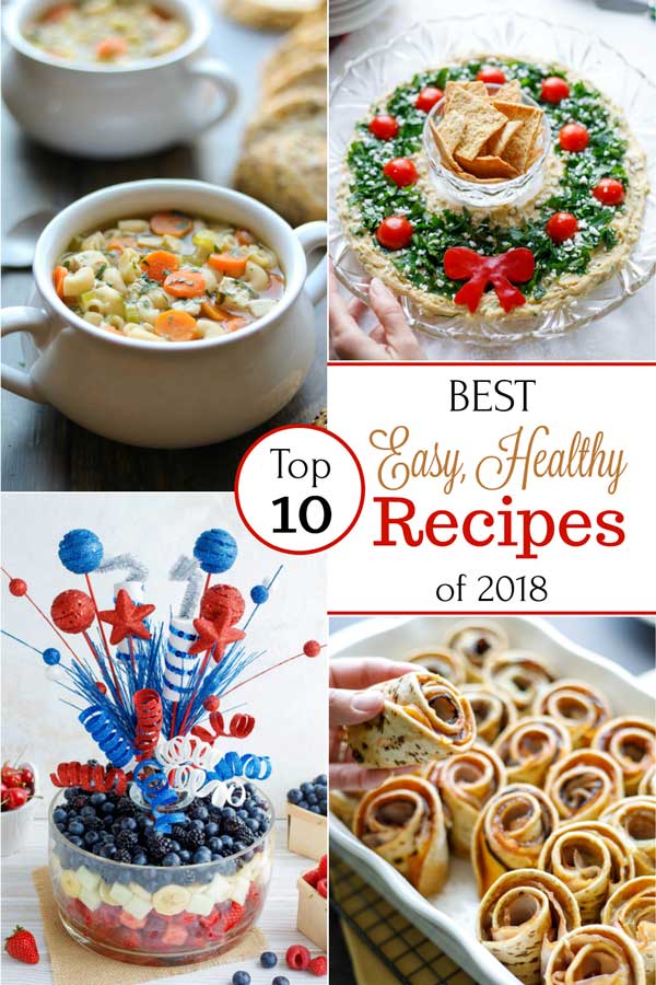 Easy, healthy recipes your whole family will love! These favorite recipes are absolute must-tries – our most popular recipes of an entire year! From our smash hit Rotisserie Chicken Noodle Soup to scrumptiously lighter Baked Party Sandwiches and showstopper Fruit Salads … and even a pretty, edible Christmas Wreath! These treasured, best recipes are healthy and delicious, and so quick and easy, too! Check out our most popular recipes of 2018, and find your own faves! | www.TwoHealthyKitchens.com