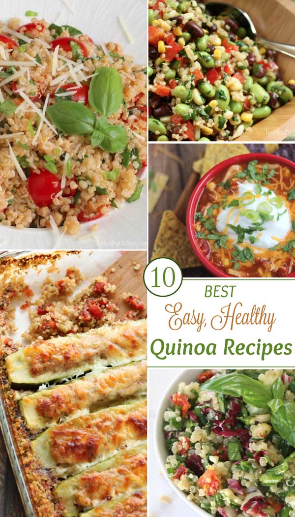 Tried-and-True Favorite Recipes! These Healthy, Easy Quinoa Recipes are beloved by our family, and our readers! From burstingly flavorful quinoa salads, to slow cooker soup, to EASY mix-it-in-the-pan casseroles. Mexican, Mediterranean, Italian … something for everyone! Try a few, and we think you'll agree that they're some of the yummiest, best quinoa recipes out there - and great inspiration for working more quinoa into your family's meals! | quinoa recipes healthy | www.twohealthykitchens.com