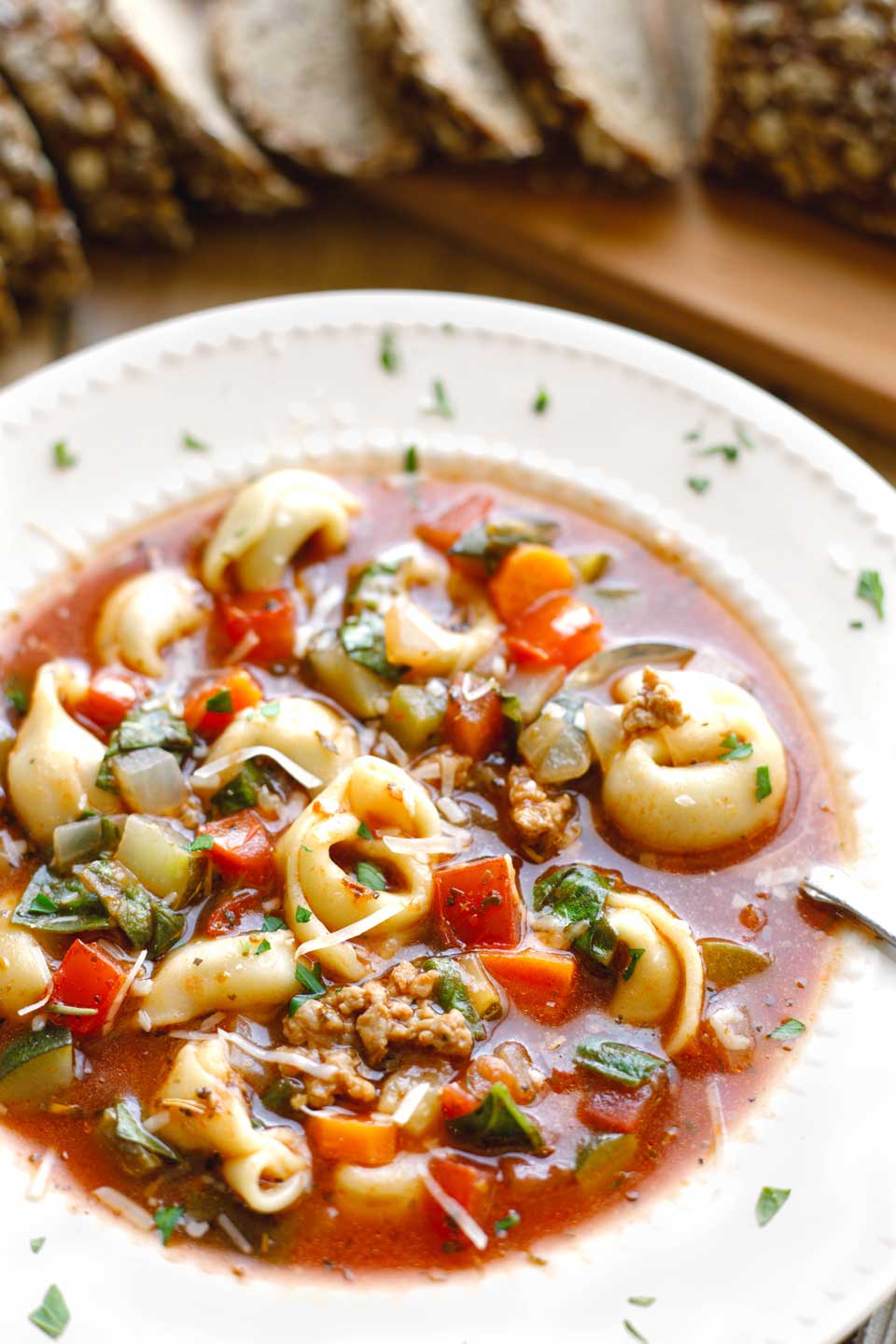 Farmers' Market Italian Sausage-Tortellini Soup - Two Healthy Kitchens
