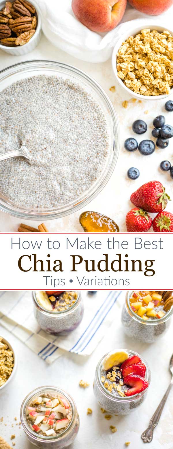collage of photos showing Chia Pudding with different toppings and variations