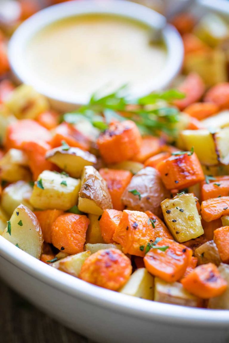 Roasted Root Vegetables with Honey-Dijon Drizzle