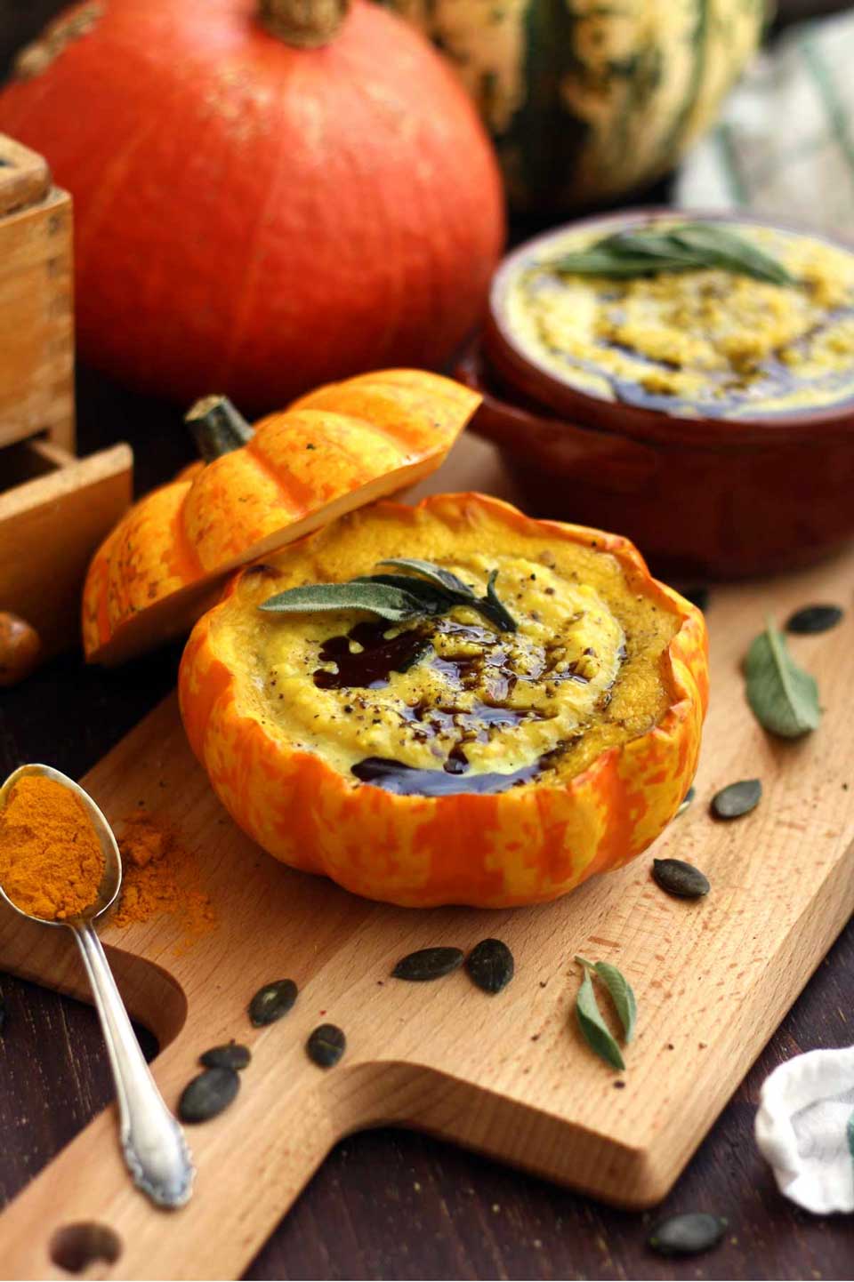 Easy Pumpkin Soup with Millet in Pumpkin Bowls