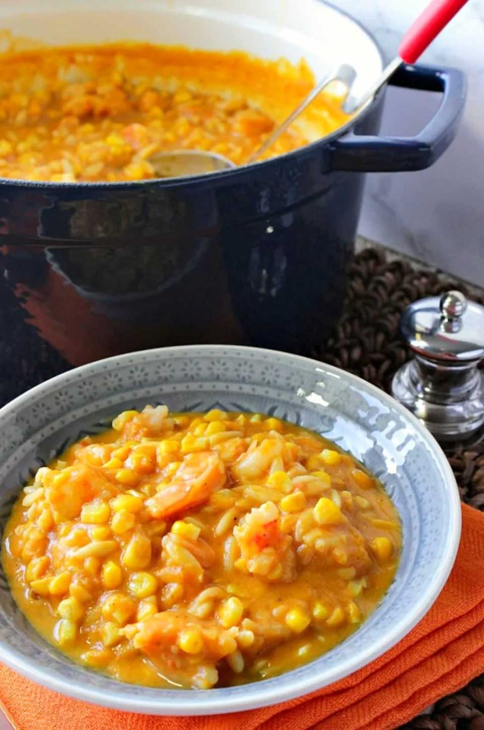 Pumpkin Corn Chowder with Shrimp