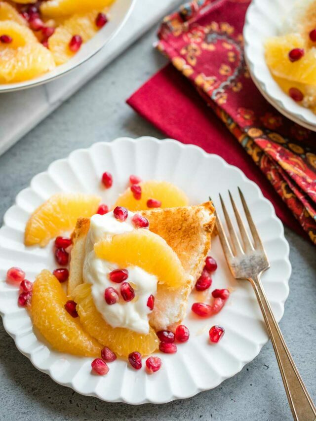 Quick and Healthy Angel Food Cake Dessert with Vanilla-Honey Oranges Story