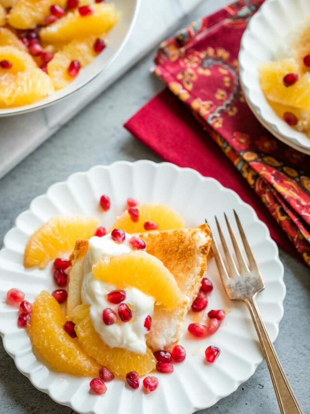 Quick and Healthy Angel Food Cake Dessert with Vanilla-Honey Oranges Story