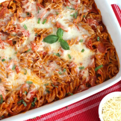 Easy, Cheesy 5-Ingredient Pizza Pasta Bake - Two Healthy Kitchens