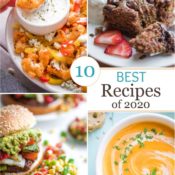 Pinnable collage of 4 recipe photos with the text overlay "10 Best Recipes of 2020".