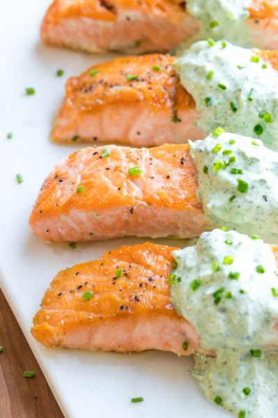 Pan Seared Salmon with Basil Tzatziki | Perfect ... in Under 15 Minutes!