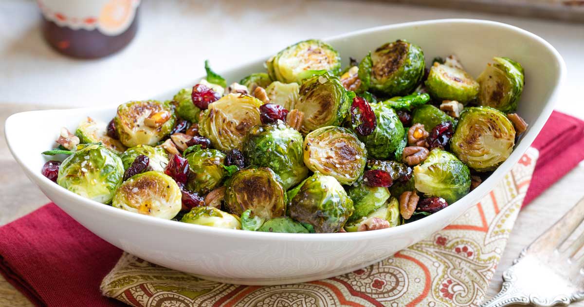 Roasted Brussels Sprouts with Cranberries, Pecans and Hot Honey
