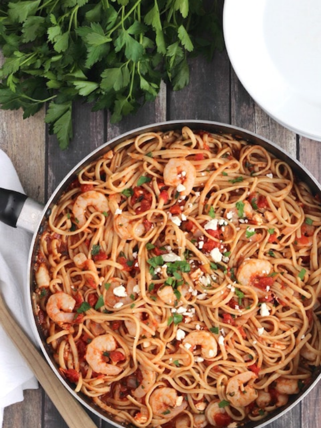 Super-Fast Herbed Mediterranean Shrimp Pasta Story Poster Image