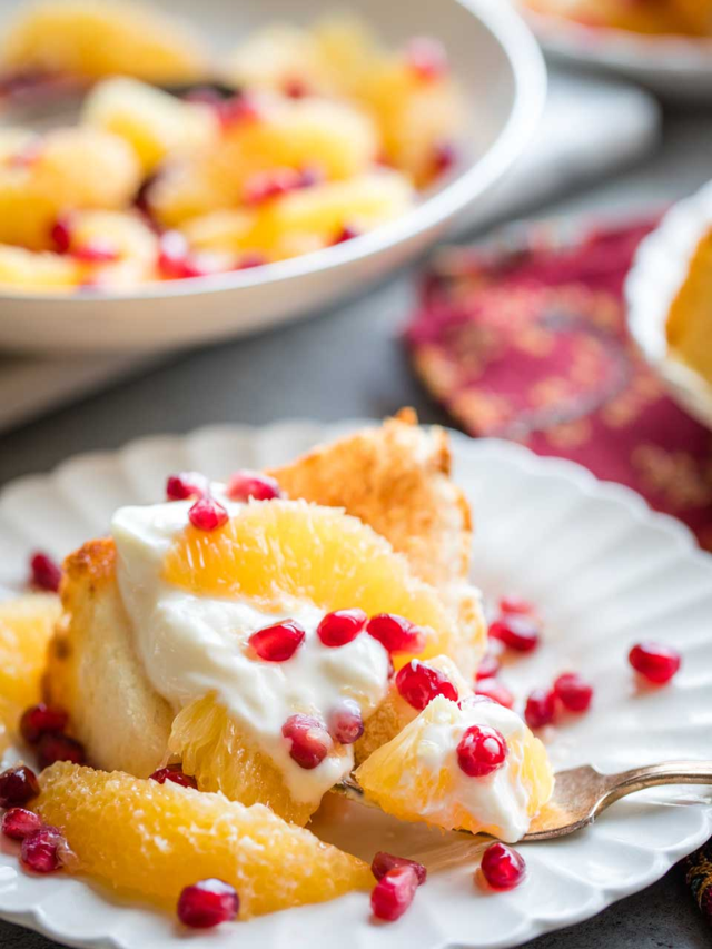 Angel Food Cake Dessert with Vanilla-Honey Oranges Story