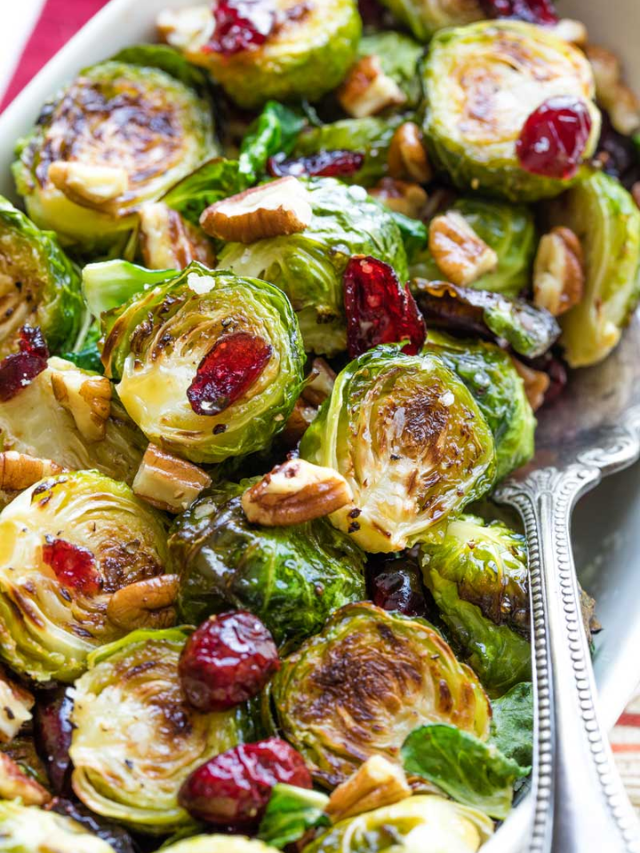 Roasted Brussel Sprouts with Cranberries, Pecans and Hot Honey Story