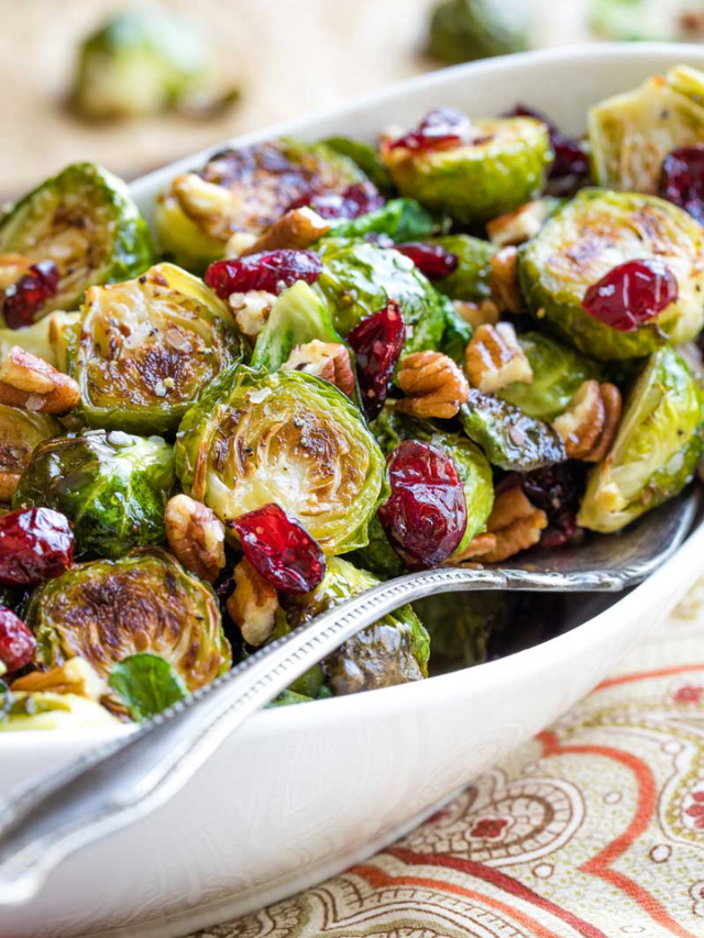 Roasted Brussel Sprouts with Cranberries, Pecans and Hot Honey Story