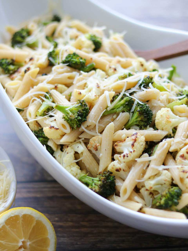 Roasted Broccoli and Cauliflower Pasta with Parmesan, Lemon and Garlic Cover image