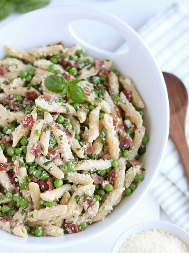 Healthy Pasta with Peas and Bacon Story