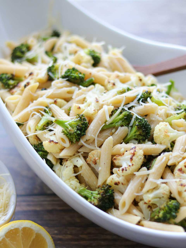 Roasted Broccoli and Cauliflower Pasta with Parmesan, Lemon and Garlic Cover image (1)