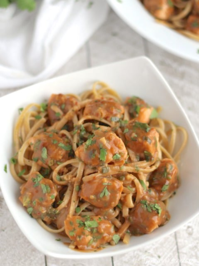 Super-Fast Asian Salmon Pasta with Easy Peanut Sauce Cover image