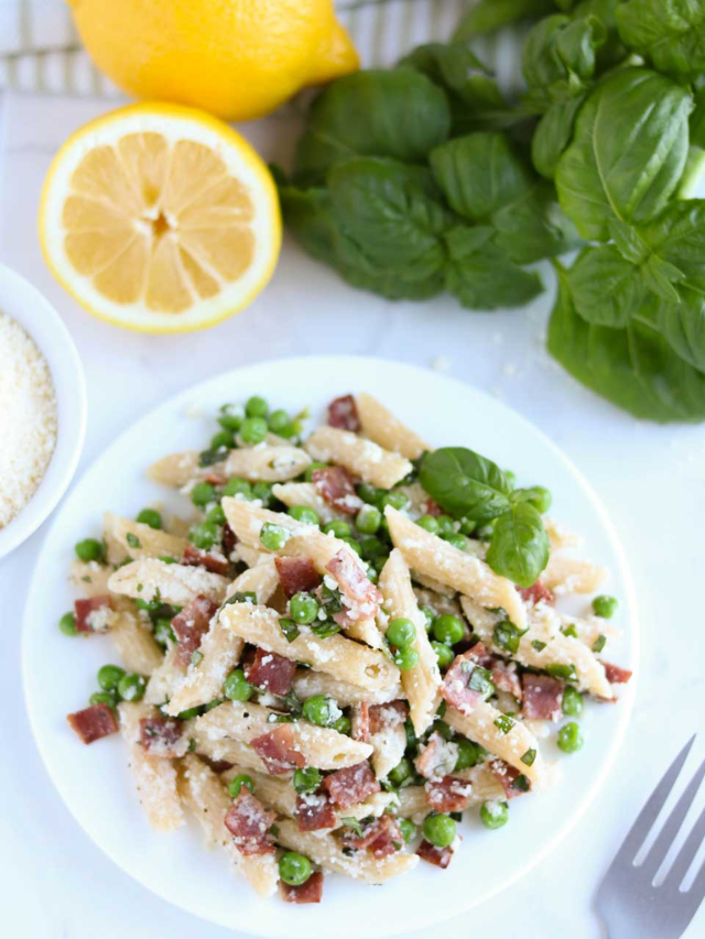 Lightened-Up Pasta with Bacon and Peas Story