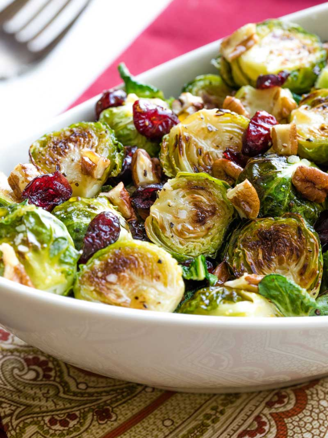 Simple Roasted Brussel Sprouts with Cranberries, Pecans and Hot Honey Story