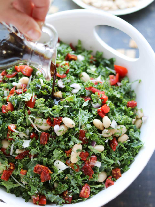 Healthy Tuscan Kale Salad with Honey-Balsamic Vinaigrette Story