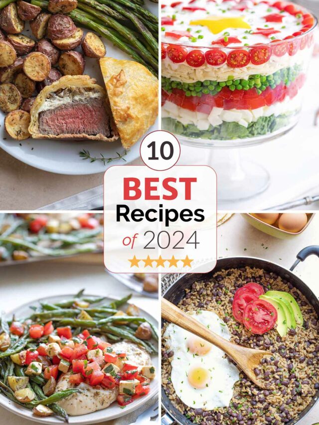 Collage of four recipes with centered overlay "10 BEST Recipes of 2024".